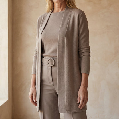 Conjunto De Tres Piezas Con Cardigan Largo Abierto Y Pantalón De Corte Recto Para Mujer | Ideal Para Uso Diario Y Profesional