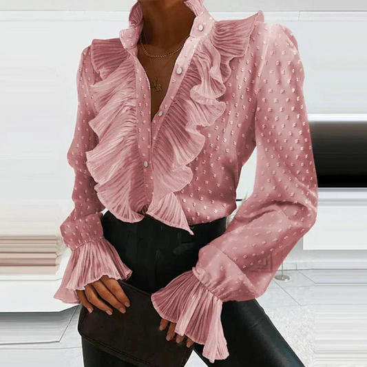 Blusa De Mujer Con Manga Larga Y Detalles De Volantes | Ideal Para Oficina Y Uso Diario
