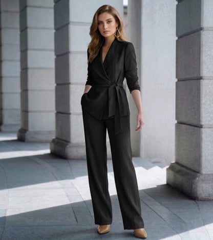 Conjunto de Dos Piezas con Blazer Cruzado y Pantalón Recto para Mujer | Ideal para Oficina u Ocasiones Formales