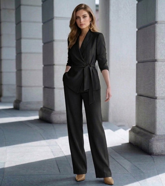 Conjunto de Dos Piezas con Blazer Cruzado y Pantalón Recto para Mujer | Ideal para Oficina u Ocasiones Formales