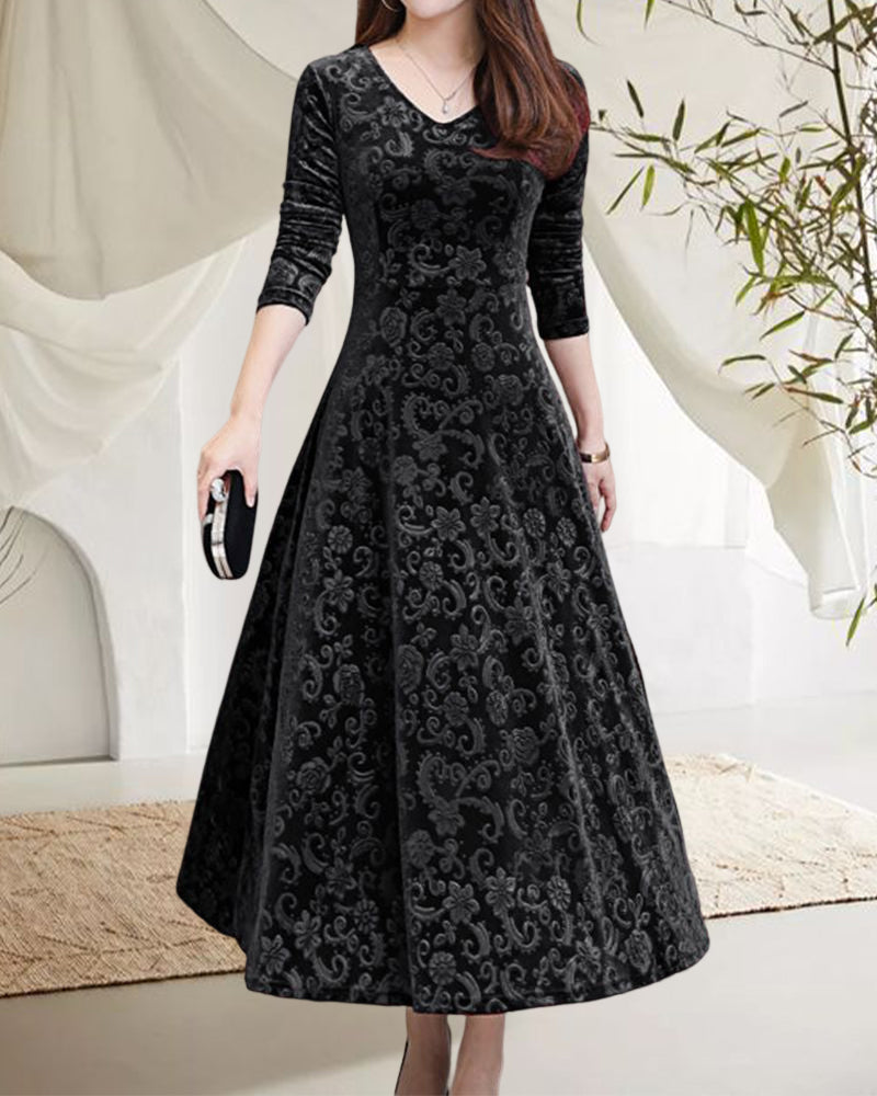 Vestido con Mangas 3/4 y Motivo Integral para Mujer | Ideal para Trabajo y Eventos
