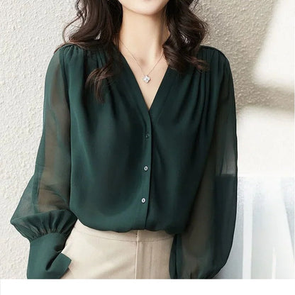 Blusa Con Manches Largas Y Detalles Ondulados Para Mujer | Ideal Para Uso Diario O Profesional