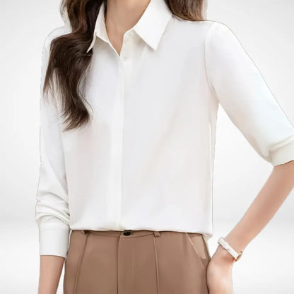 Blusa Con Cuello Camisero Y Corte Fluido Para Mujer | Ideal Para Oficina Y Uso Diario