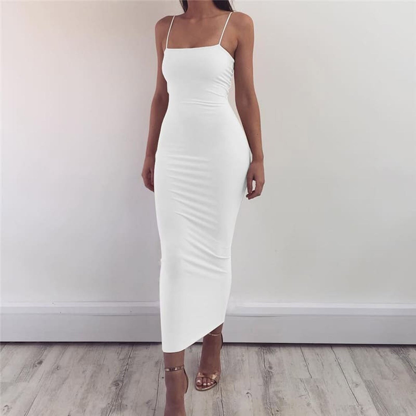 Vestido Midi Ajustado Con Tirantes Finos Para Mujer | Ideal Para Eventos Y Salidas Nocturnas