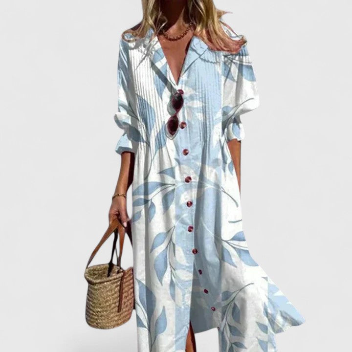 Vestido Midi Con Botones Frontales Y Estampado Floral Para Mujer | Ideal Para Verano Y Uso Diario
