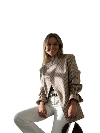 Blazer Estructurado Con Cuadros Para Mujer | Ideal Para Trabajo Y Uso Diario