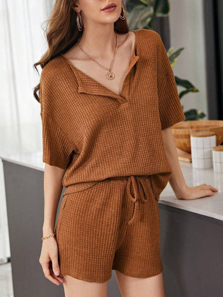 Conjunto De Dos Piezas Con Camiseta De Manga Corta Y Short Con Cintura Elástica Para Mujer | Ideal Para Uso Diario Y Descanso