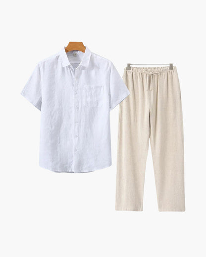 Conjunto De Dos Piezas Para Hombre Con Camisa De Manga Corta Y Pantalón | Uso Diario Verano