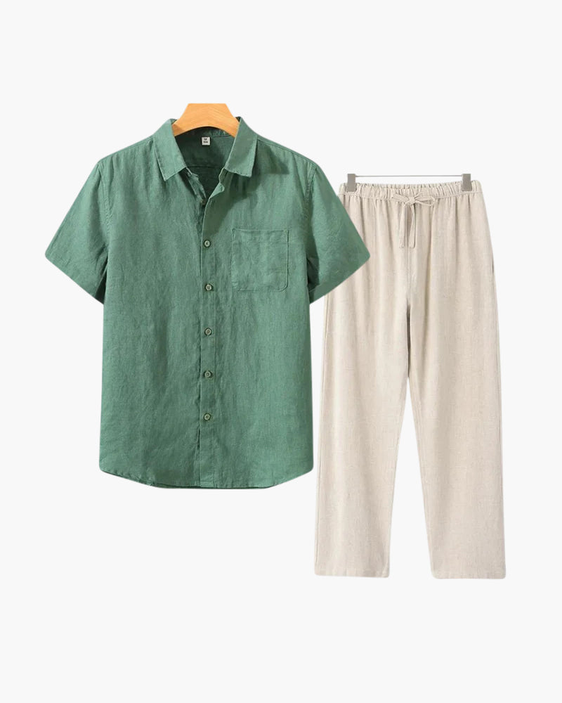 Conjunto De Dos Piezas Para Hombre Con Camisa De Manga Corta Y Pantalón | Uso Diario Verano