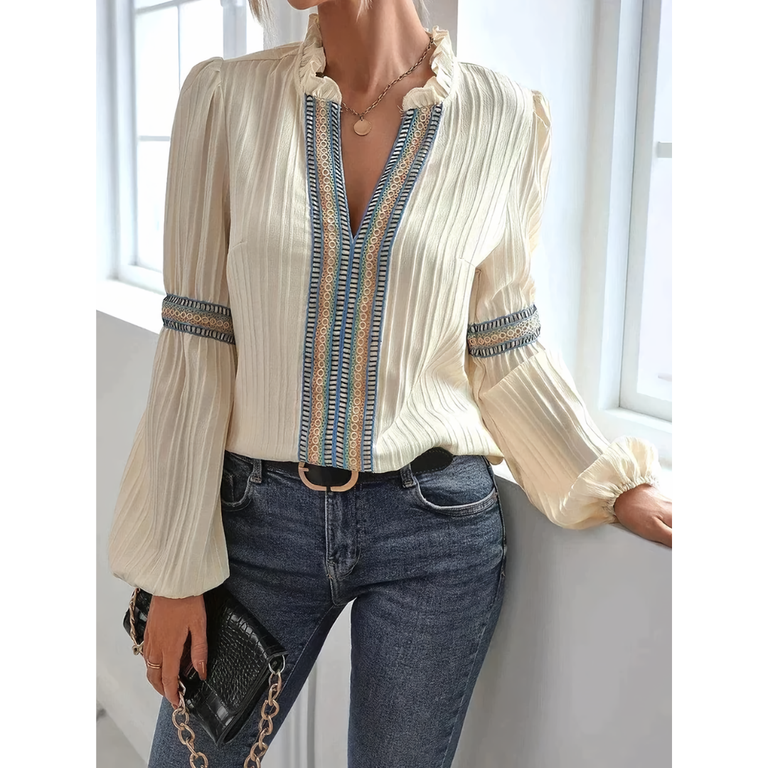 Blusa De Manga Larga Con Escote En V Para Mujer | Ideal Para Uso Diario Y Oficina