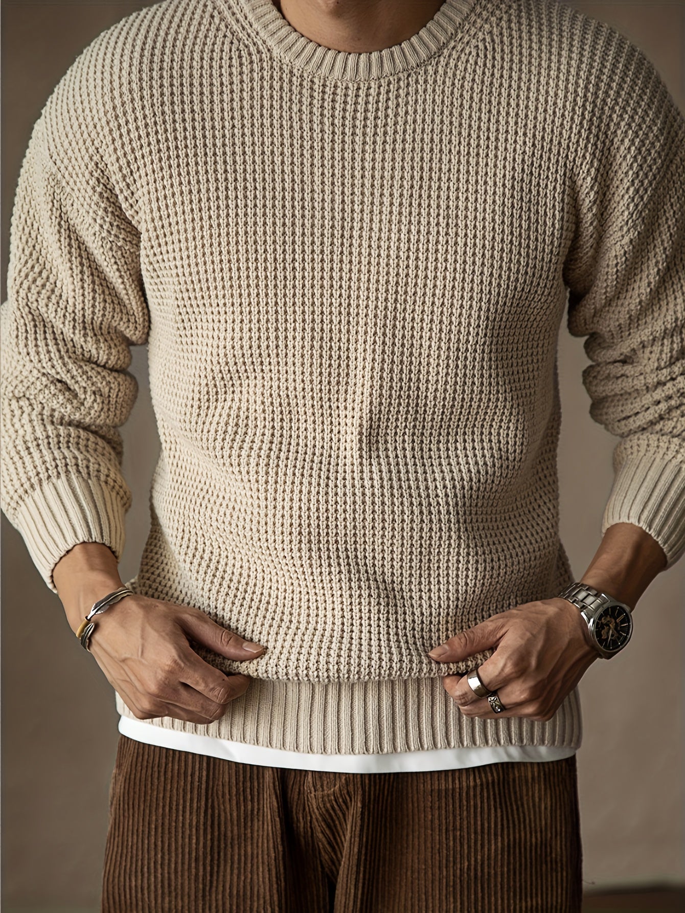 Jersey de Punto de Manga Larga con Textura Gofrada para Hombre | Ideal para Uso Diario