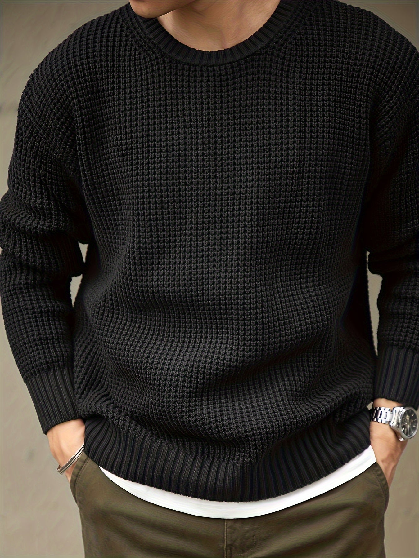 Jersey De Manga Larga Con Textura Grabada Para Hombre | Ideal Para Uso Diario Informal Y Semi-Formal