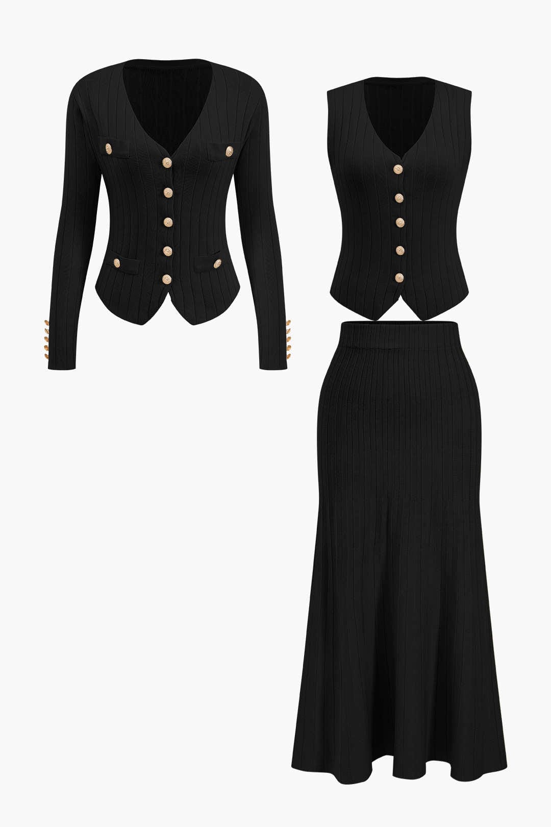 Conjunto de Tres Piezas con Blazer, Chaleco y Falda para Mujer | Ideal para Uso Diario y Profesional