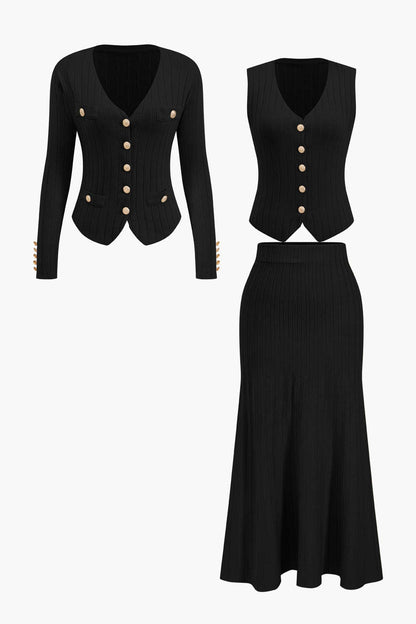 Conjunto de Tres Piezas con Blazer, Chaleco y Falda para Mujer | Ideal para Uso Diario y Profesional