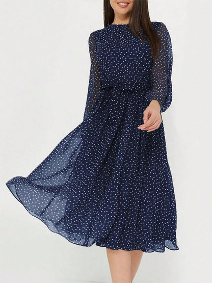 Vestido Midi con Cuello Redondo y Manga Larga Para Mujer | Ideal Para Uso Diario y Eventos Planificados
