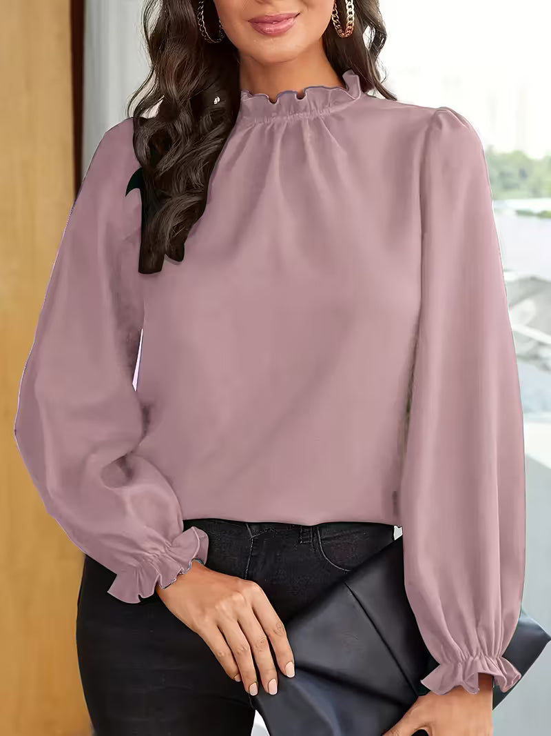 Blusa con Cuello Volanteado y Mangas Abullonadas para Mujeres | Ideal para Uso Diario y Ocasiones Informales