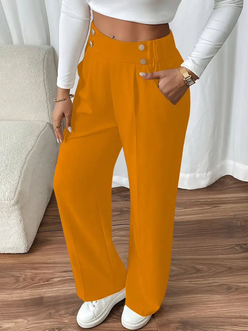 Pantalón De Corte Amplio Con Cintura Elástica Y Bolsillos Laterales Para Mujer | Ideal Para Uso Diario