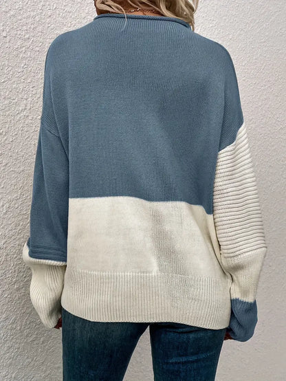 Jersey de Punto con Bloques de Color y Cuello Redondo para Mujer | Ideal para Uso Diario en Temporada Fresca