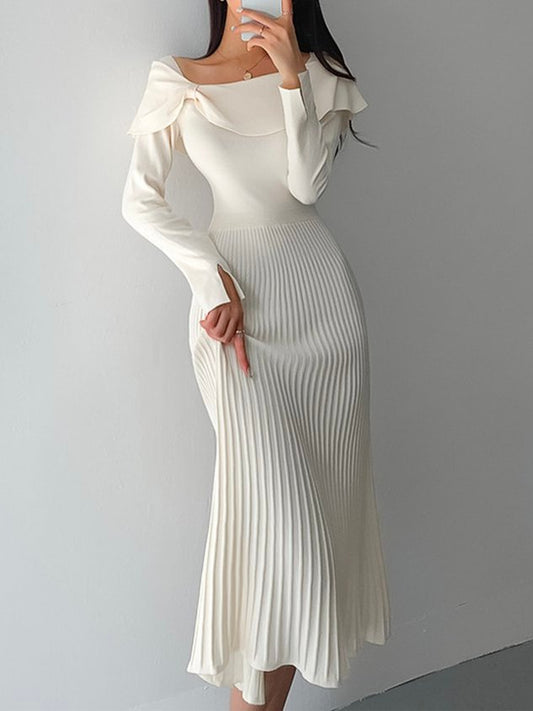 Vestido Midi Con Nudos En Hombros Y Falda Plisada Para Mujer | Ideal Para Eventos Formales Y Diferentes Ocasiones