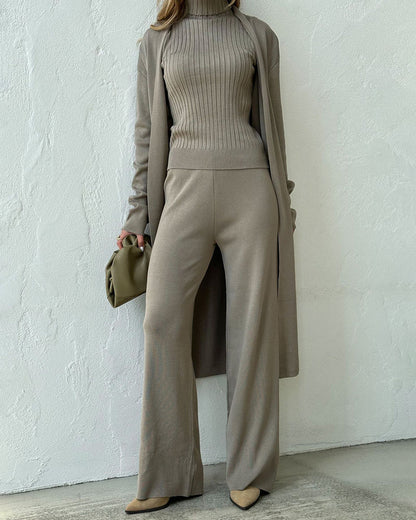 Conjunto Tres Piezas Para Mujer: Top, Pantalón y Abrigo Largo | Ideal Para Ocasiones Formales