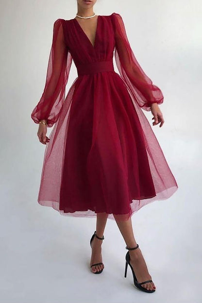 Vestido con Escote en V y Manga Larga para Mujer | Ideal para Uso Diario