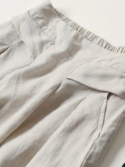 Pantalón De Corte Amplio Con Cintura Elástica Trasera Y Bolsillos Laterales Para Mujer | Ideal Para Uso Diario