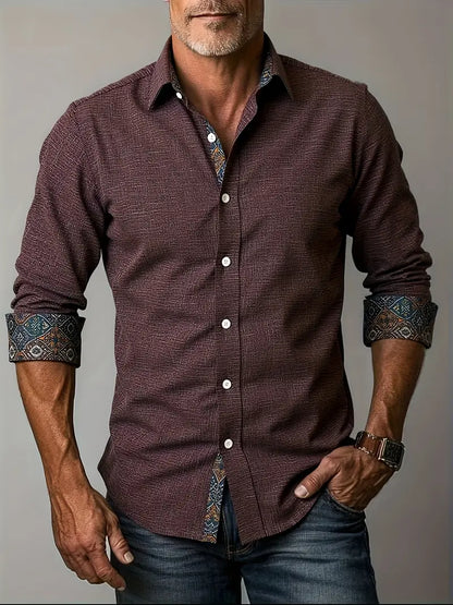 Camisa de Manga Larga con Cierre de Botones y Detalles Contrastantes para Hombre | Ideal para Uso Diario y Contextos Formales