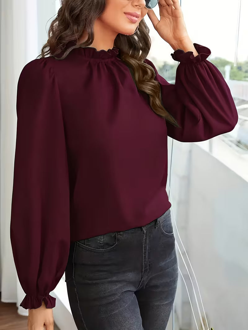 Blusa con Cuello Volanteado y Mangas Abullonadas para Mujeres | Ideal para Uso Diario y Ocasiones Informales