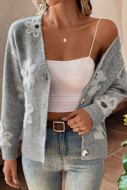 Cárdigan Con Motivo Floral Y Cuello En V Con Botones Para Mujer | Ideal Para Uso Diario
