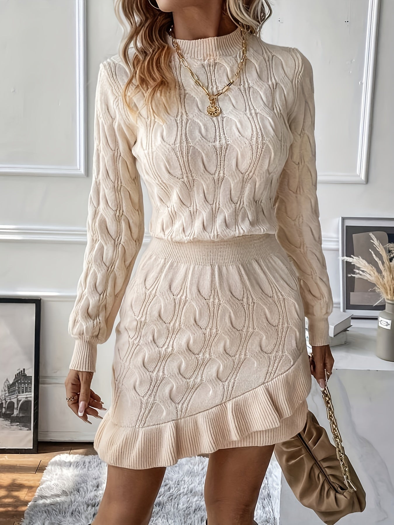 Conjunto De Dos Piezas Con Parte Superior De Manga Larga Y Falda Para Mujer | Ideal Para Uso Diario Y Salidas Informales