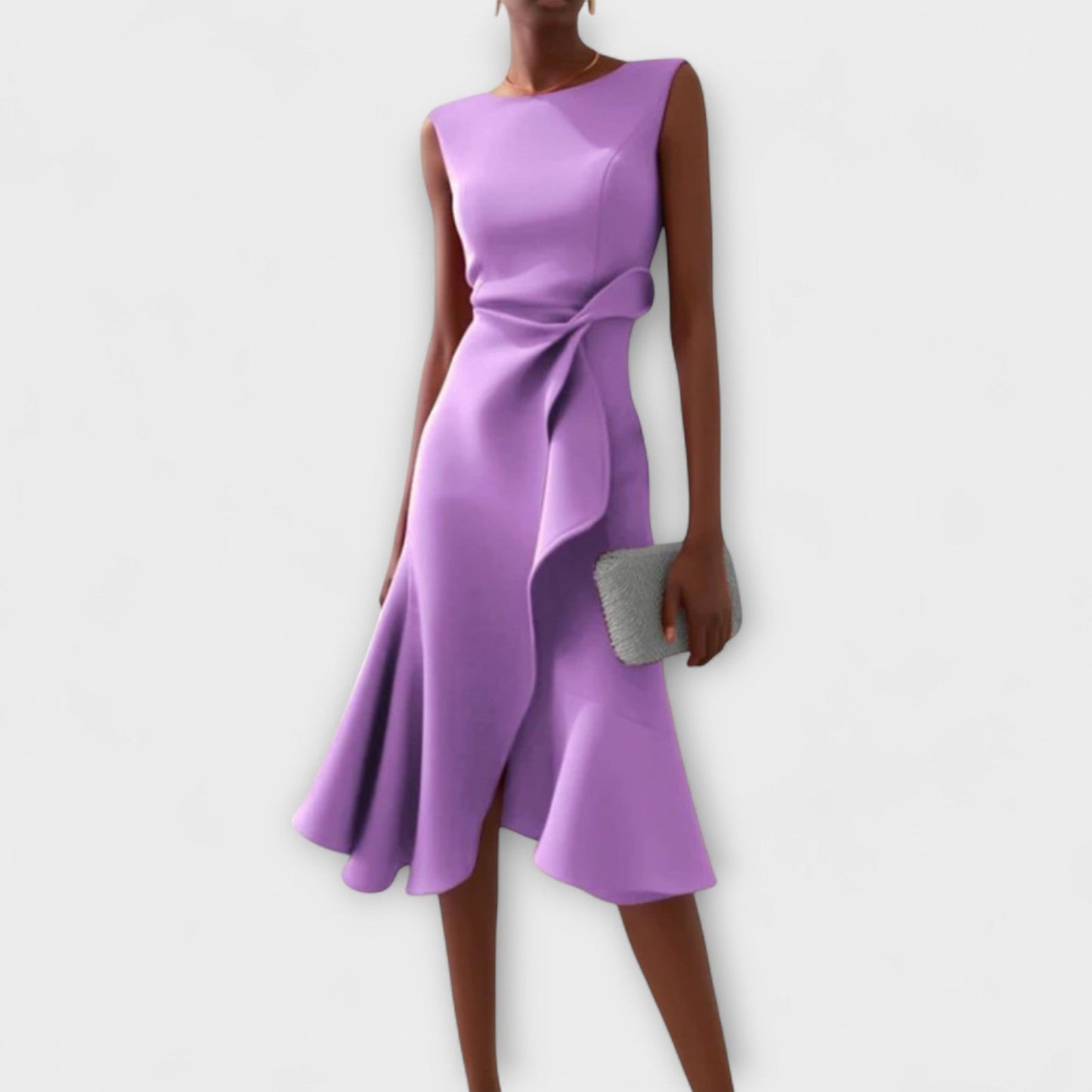 Vestido Midi Con Corte Ajustado Y Volantes Laterales Para Mujer | Ideal Para Uso Diario Y Eventos Sociales