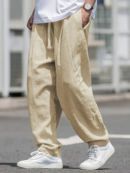 Pantalón Casual de Corte Amplio con Cintura Elástica y Bolsillos Profundos para Hombre | Ideal para Uso Diario