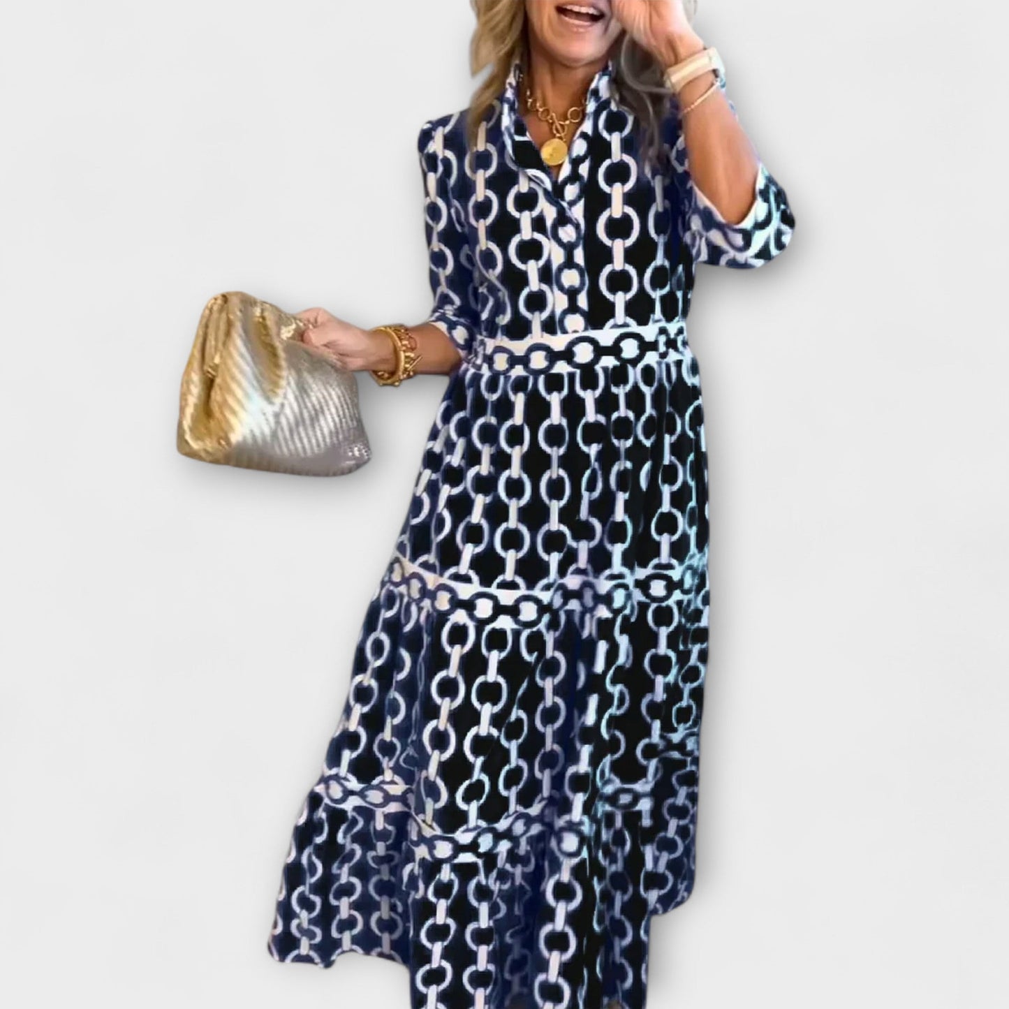 Vestido Midi Con Estampado De Cadena Para Mujer | Ideal Para Uso Diario Y Eventos Sociales