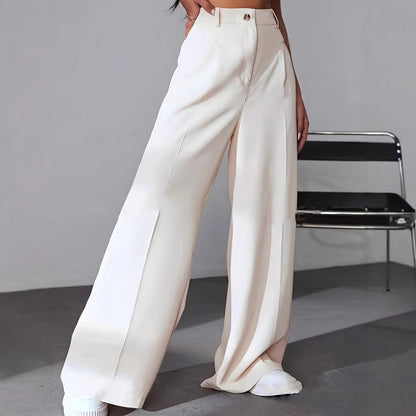 Pantalón De Pierna Ancha Con Pliegues Frontales Y Tiro Alto Para Mujer | Ideal Para Uso Profesional Y Diario