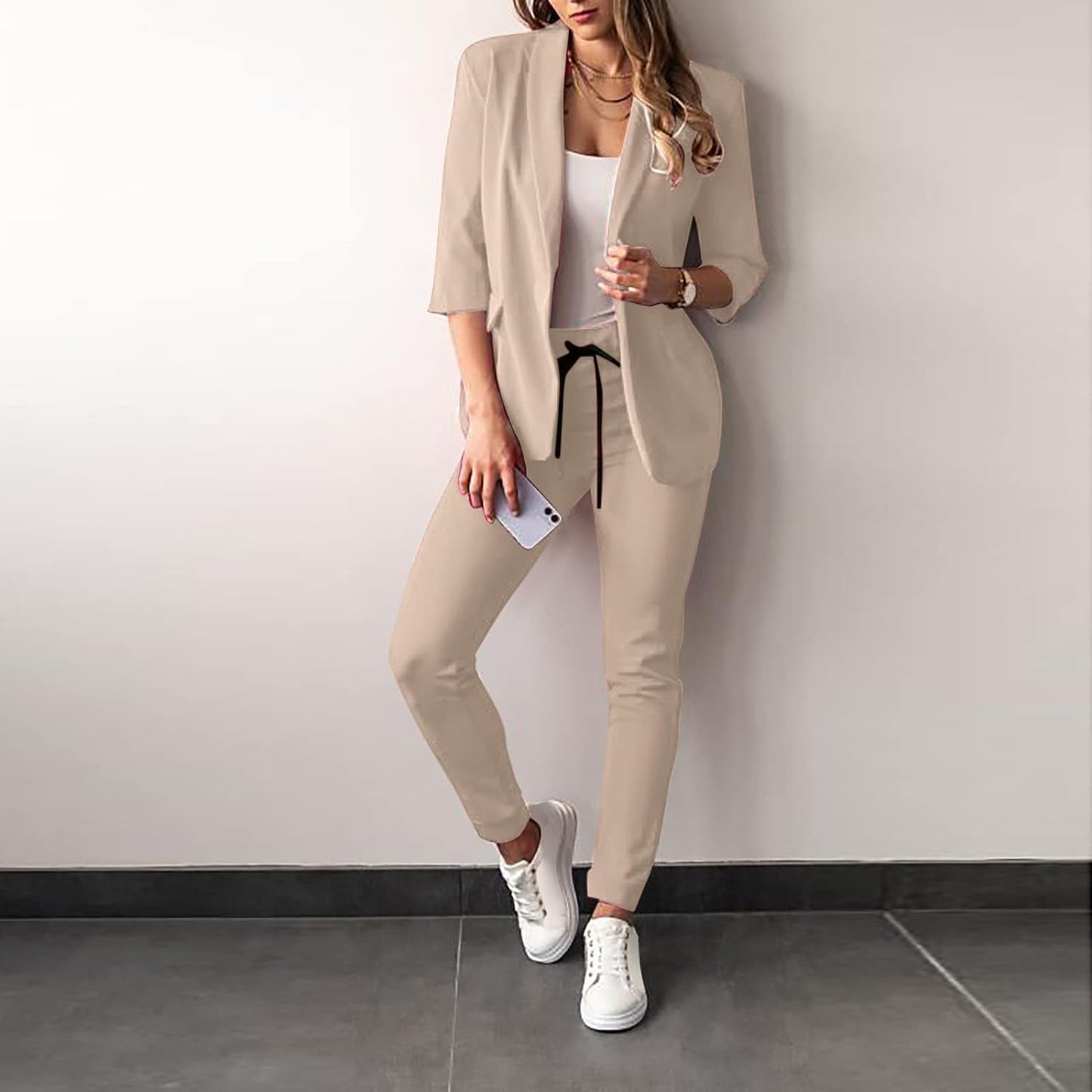 Conjunto De Dos Piezas Con Blazer Ajustado Y Pantalón De Talle Alto Para Mujer | Ideal Para Uso Profesional Y Formal