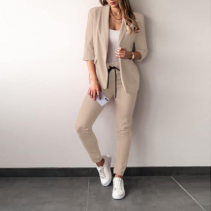 Conjunto De Dos Piezas Con Blazer Ajustado Y Pantalón De Talle Alto Para Mujer | Ideal Para Uso Profesional Y Formal