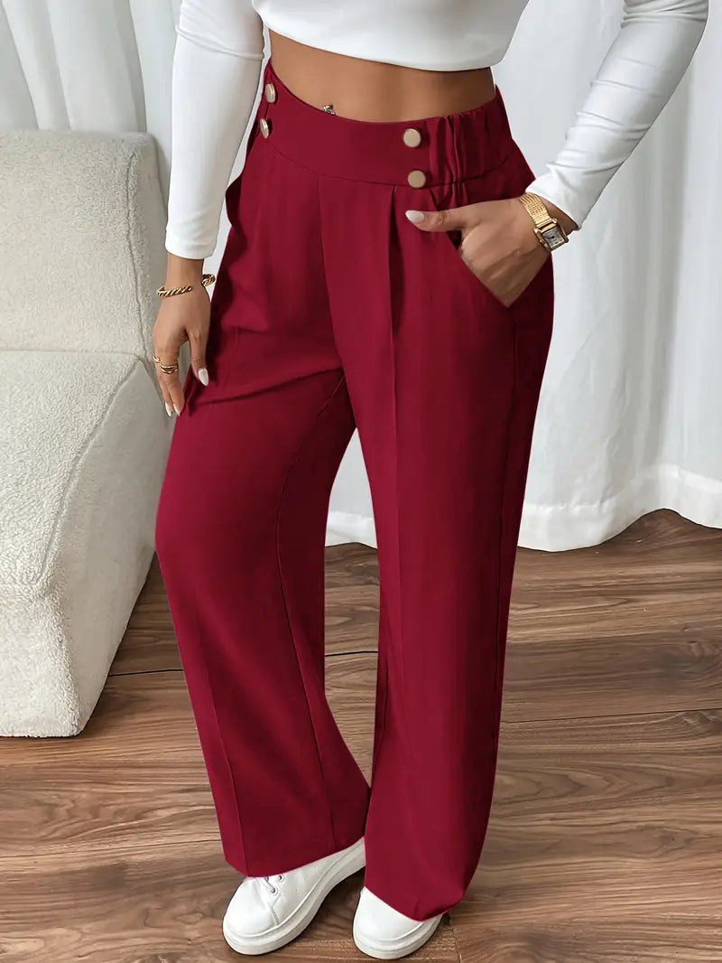 Pantalón De Corte Amplio Con Cintura Elástica Y Bolsillos Laterales Para Mujer | Ideal Para Uso Diario