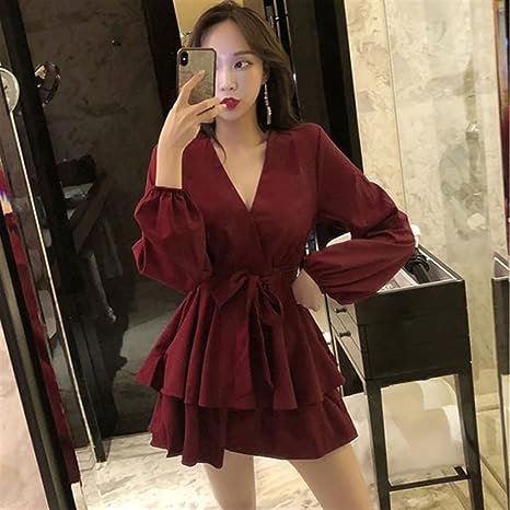 Vestido con Escote en V y Mangas Lanterna Para Mujer | Ideal Para Eventos y Salidas Informales
