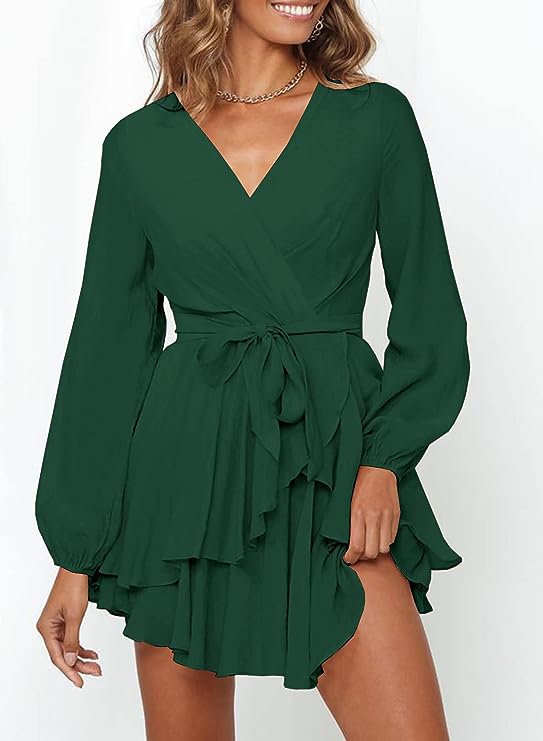 Vestido con Escote en V y Mangas Lanterna Para Mujer | Ideal Para Eventos y Salidas Informales