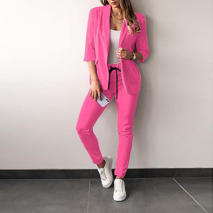 Conjunto De Dos Piezas Con Blazer Ajustado Y Pantalón De Talle Alto Para Mujer | Ideal Para Uso Profesional Y Formal