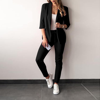 Conjunto De Dos Piezas Con Blazer Ajustado Y Pantalón De Talle Alto Para Mujer | Ideal Para Uso Profesional Y Formal