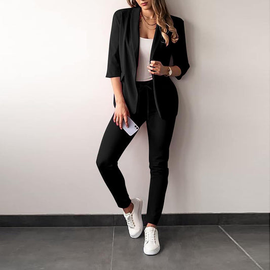 Conjunto De Dos Piezas Con Blazer Ajustado Y Pantalón De Talle Alto Para Mujer | Ideal Para Uso Profesional Y Formal