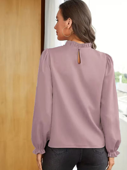 Blusa con Cuello Volanteado y Mangas Abullonadas para Mujeres | Ideal para Uso Diario y Ocasiones Informales