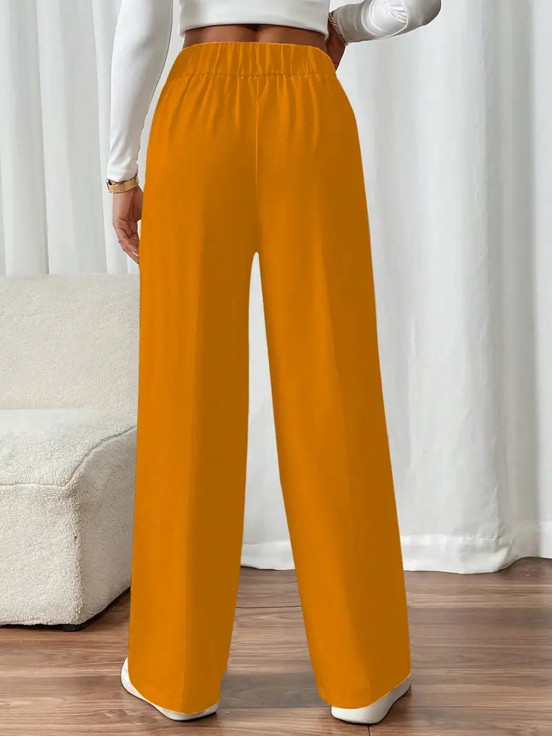 Pantalón De Corte Amplio Con Cintura Elástica Y Bolsillos Laterales Para Mujer | Ideal Para Uso Diario