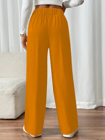 Pantalón De Corte Amplio Con Cintura Elástica Y Bolsillos Laterales Para Mujer | Ideal Para Uso Diario