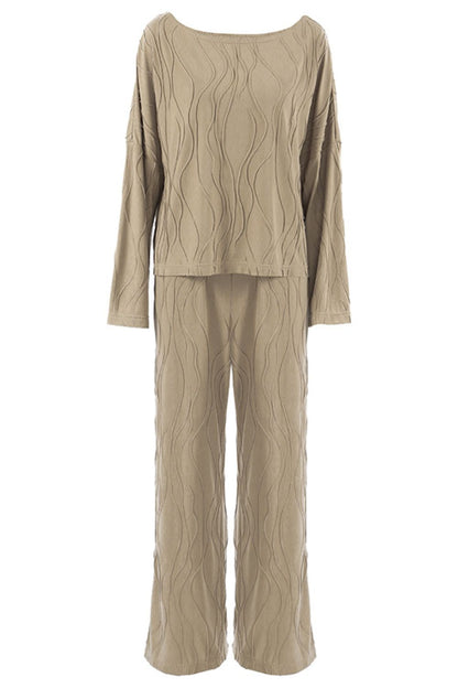 Conjunto De Dos Piezas con Top De Manga Larga y Pantalón Recto para Adultos | Ideal para Uso Diario