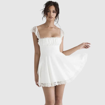 Vestido Mini Con Cuello Cuadrado Y Detalles De Encaje Para Mujer | Ideal Para Eventos Nocturnos