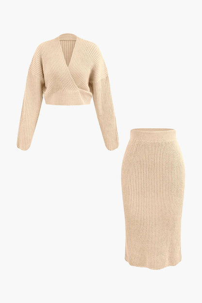 Conjunto De Dos Piezas Para Mujer Con Top Cruzado Y Falda Lápiz | Ideal Para Uso Diario Y Trabajo