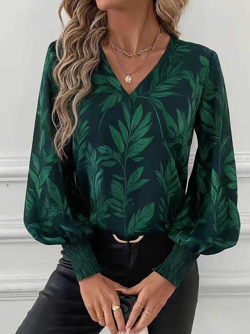 Blusa de Mangas Largas con Motivo de Hojas para Mujeres | Ideal para Uso Diario y Profesional