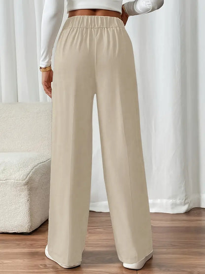 Pantalón De Corte Amplio Con Cintura Elástica Y Bolsillos Laterales Para Mujer | Ideal Para Uso Diario